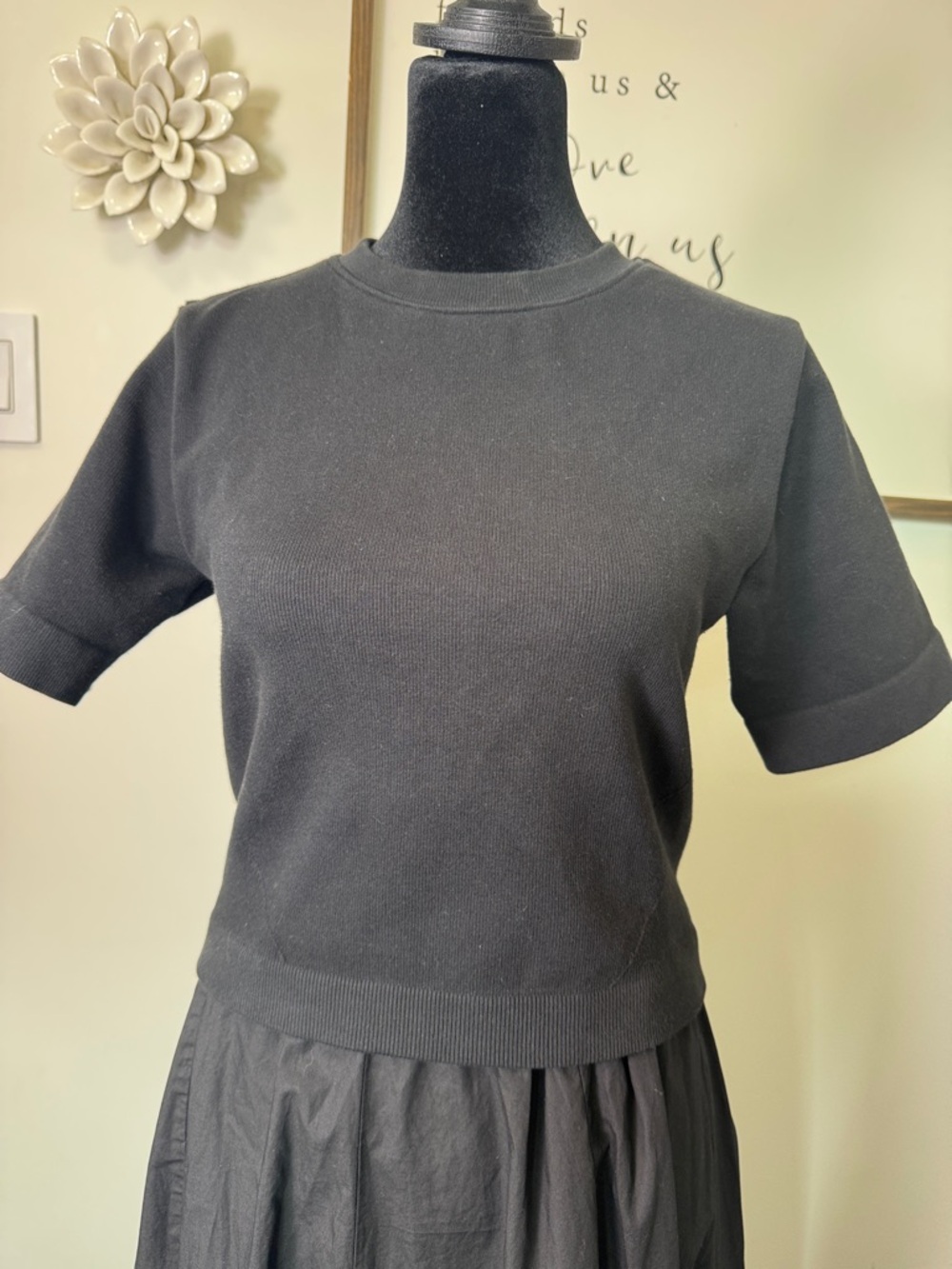 Everlane Seamless Black Compression Short Sleeve Crewneck Crop Top Size M
